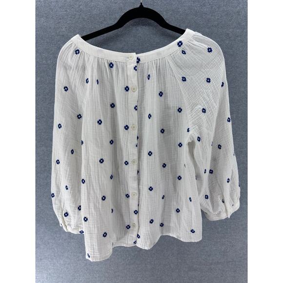 Madewell Woman’s sz M Embroidered Lightspun Wide-Neck Cuffed-Sleeve Top - Picture 4 of 10